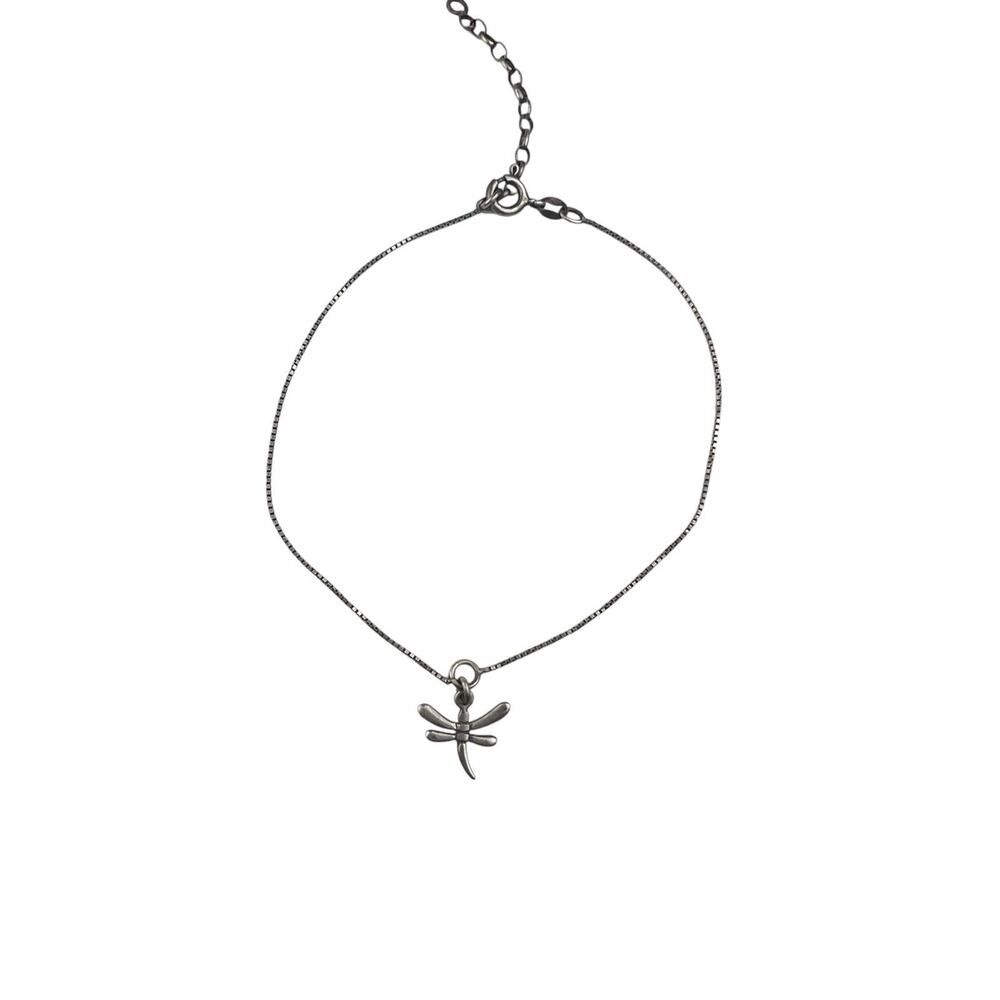 Dragonfly Charm Italy Sterling Silver Anklet or Bracelet 9.5"-11.5"